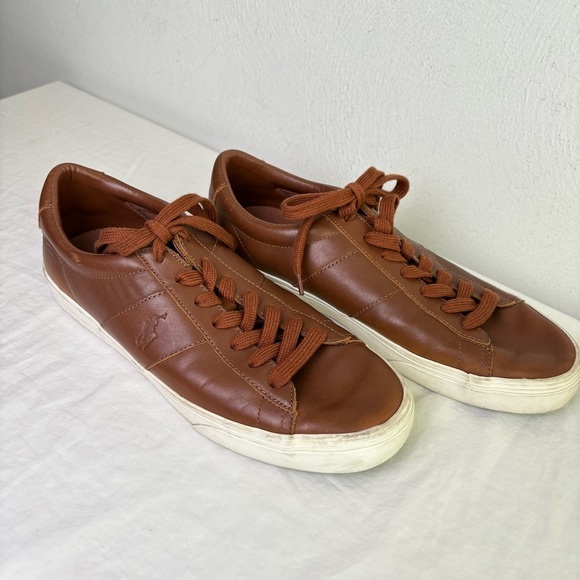 POLO RALPH LAUREN Brown Genuine Leather Sayer Sneakers 11D - Picture 3 of 14